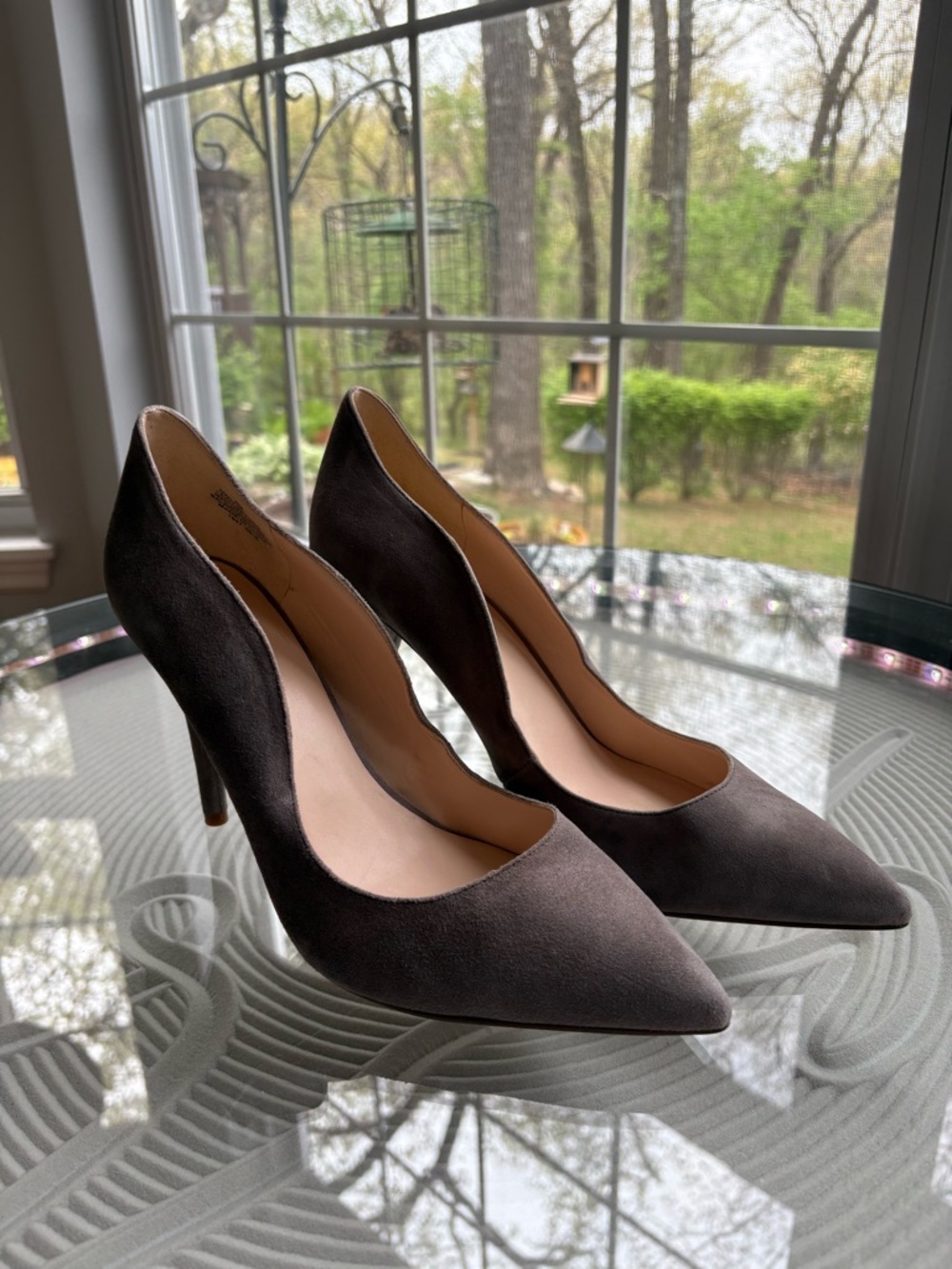 Nine West Gray/Tan Brown Suede Pointed-Toe Pump Heels - Picture 2 of 6